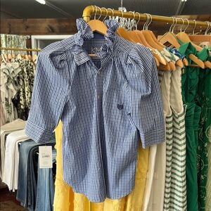 Blue Gingham Ruffle Blouse